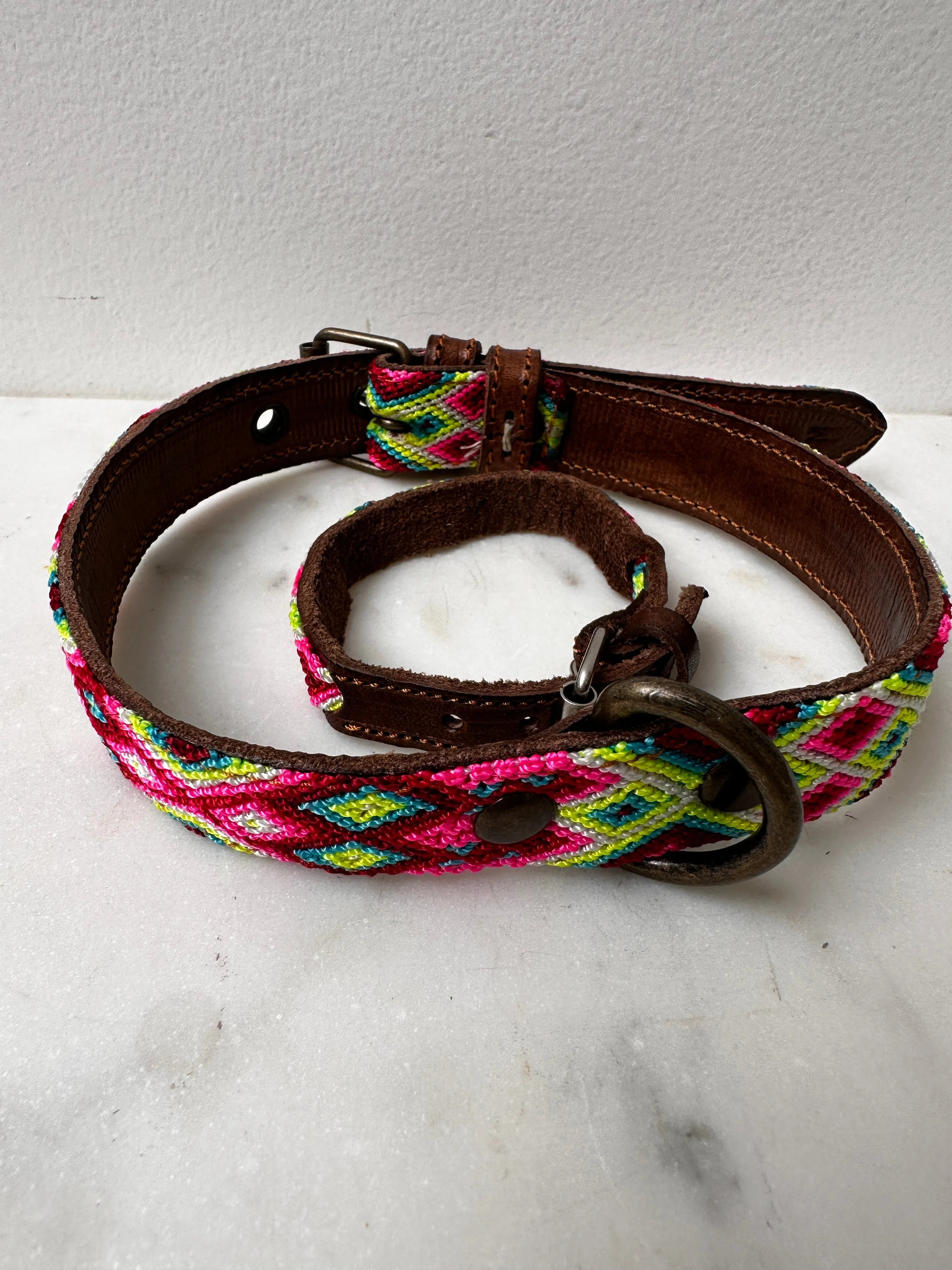 Huichol Fully Embroidered Dog Collar M6