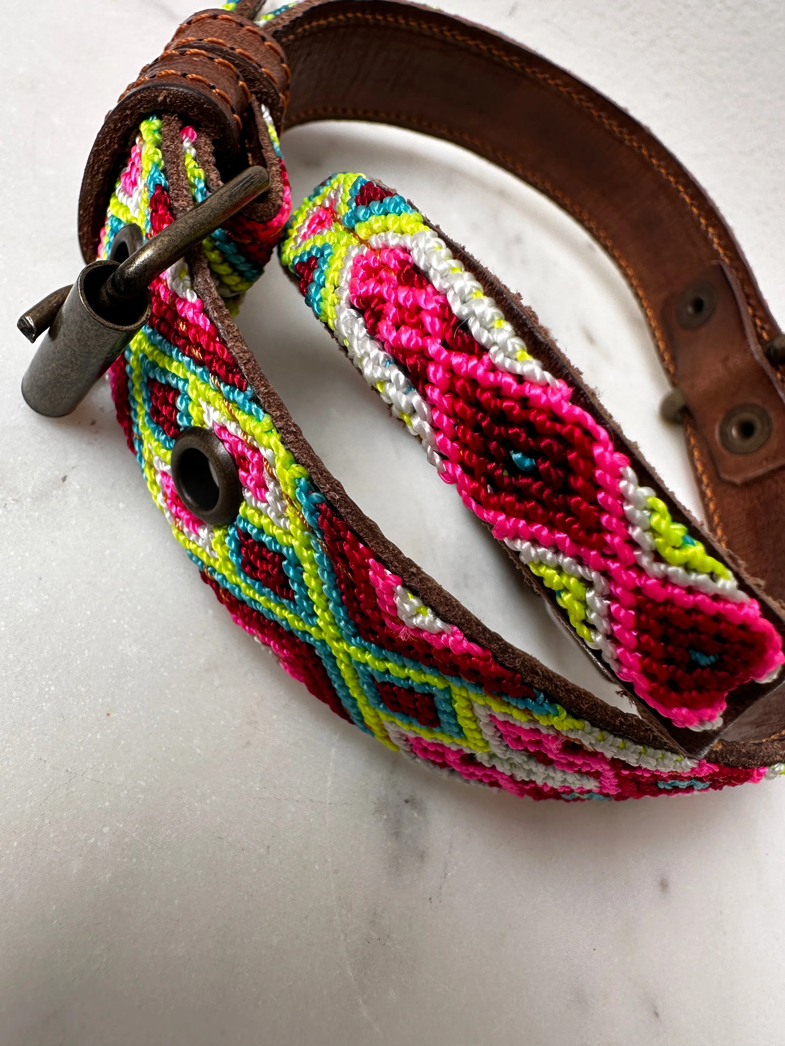 Huichol Fully Embroidered Dog Collar M6