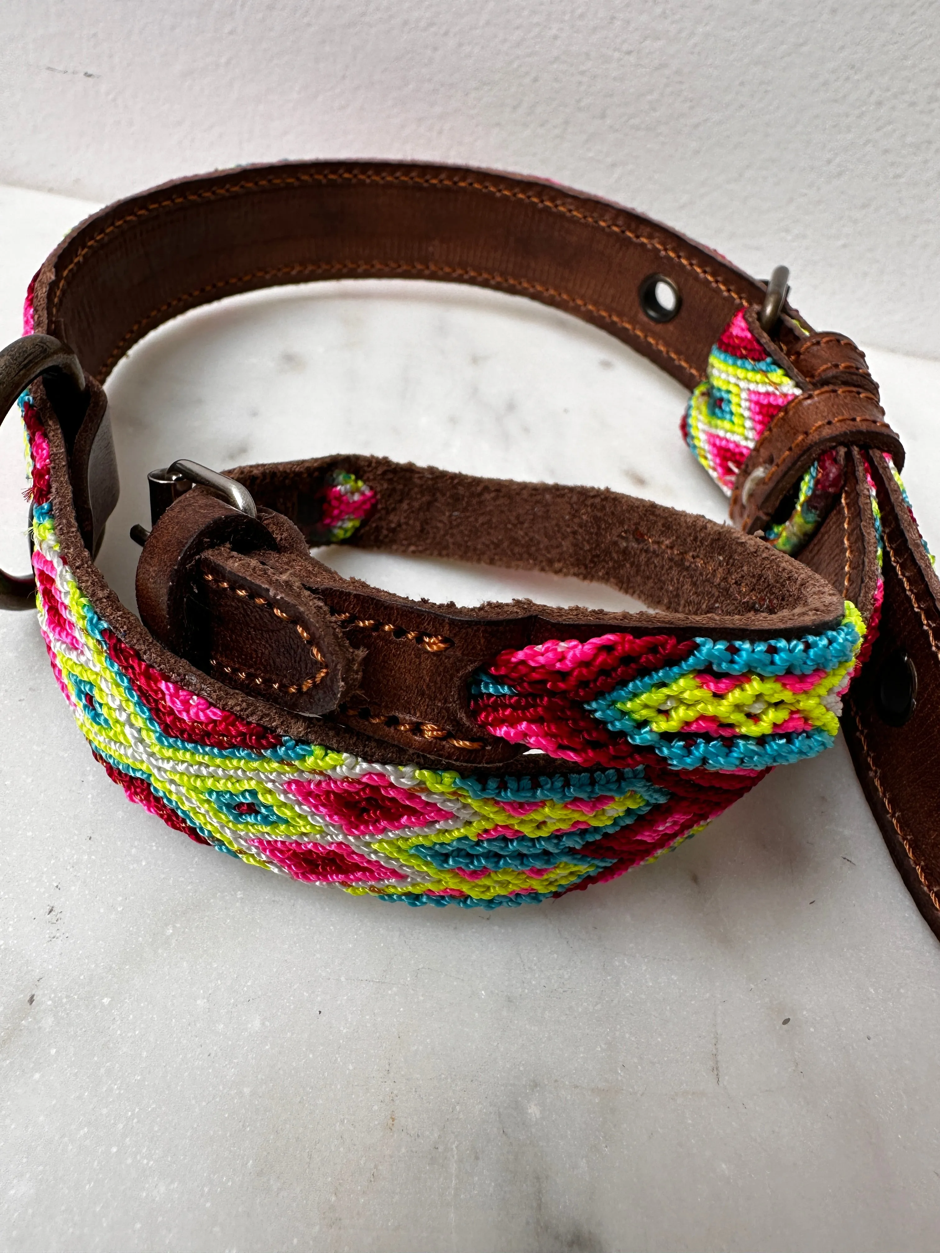 Huichol Fully Embroidered Dog Collar M6