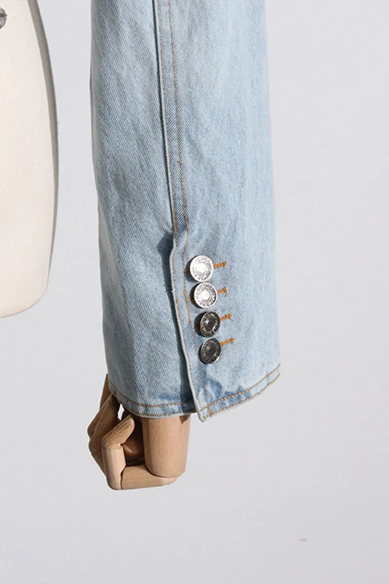HUS1413 Crystal Fringe Denim Set