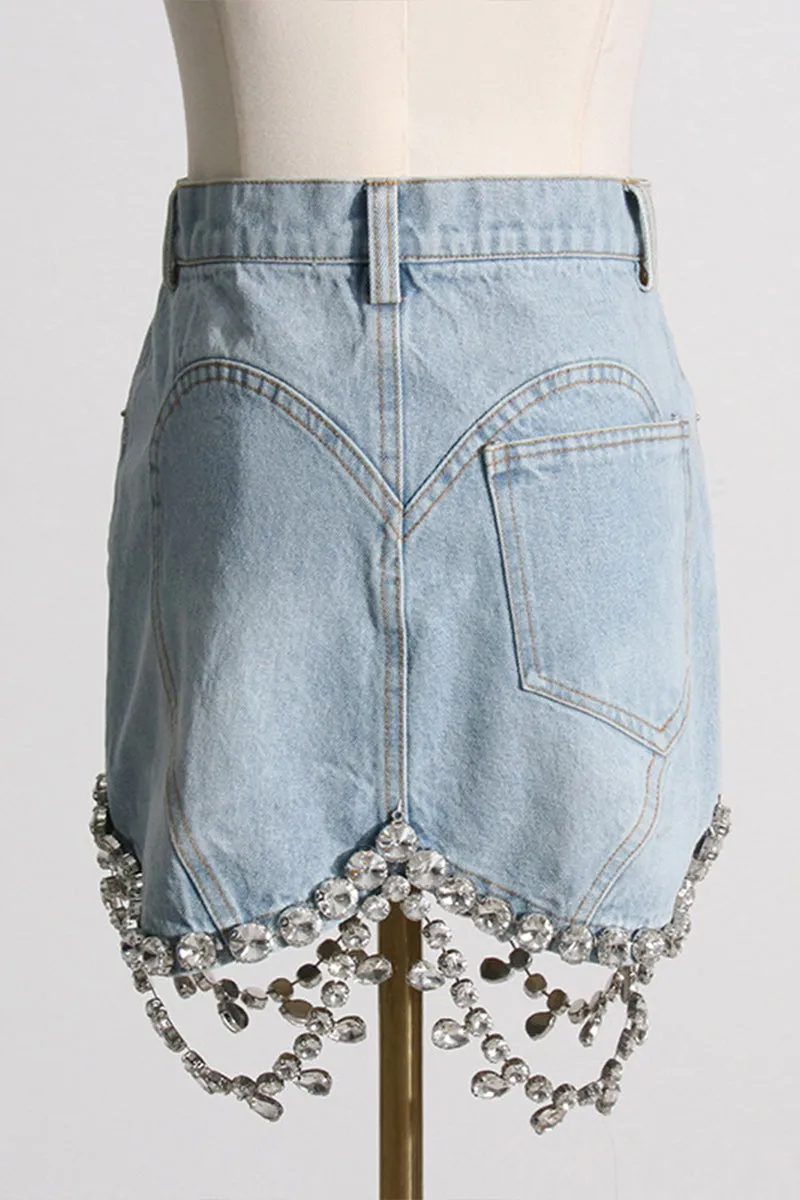 HUS1413 Crystal Fringe Denim Set