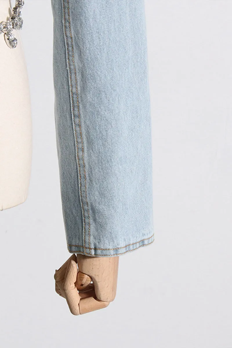 HUS1413 Crystal Fringe Denim Set