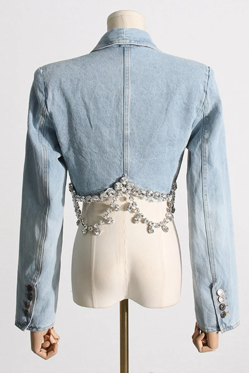 HUS1413 Crystal Fringe Denim Set