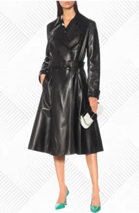 Jerimi Black Leather Long Trench Coat Women Outfit
