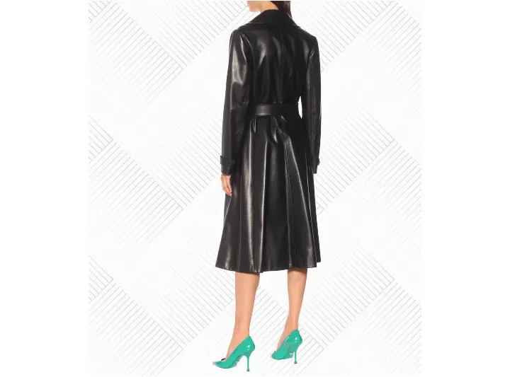 Jerimi Black Leather Long Trench Coat Women Outfit