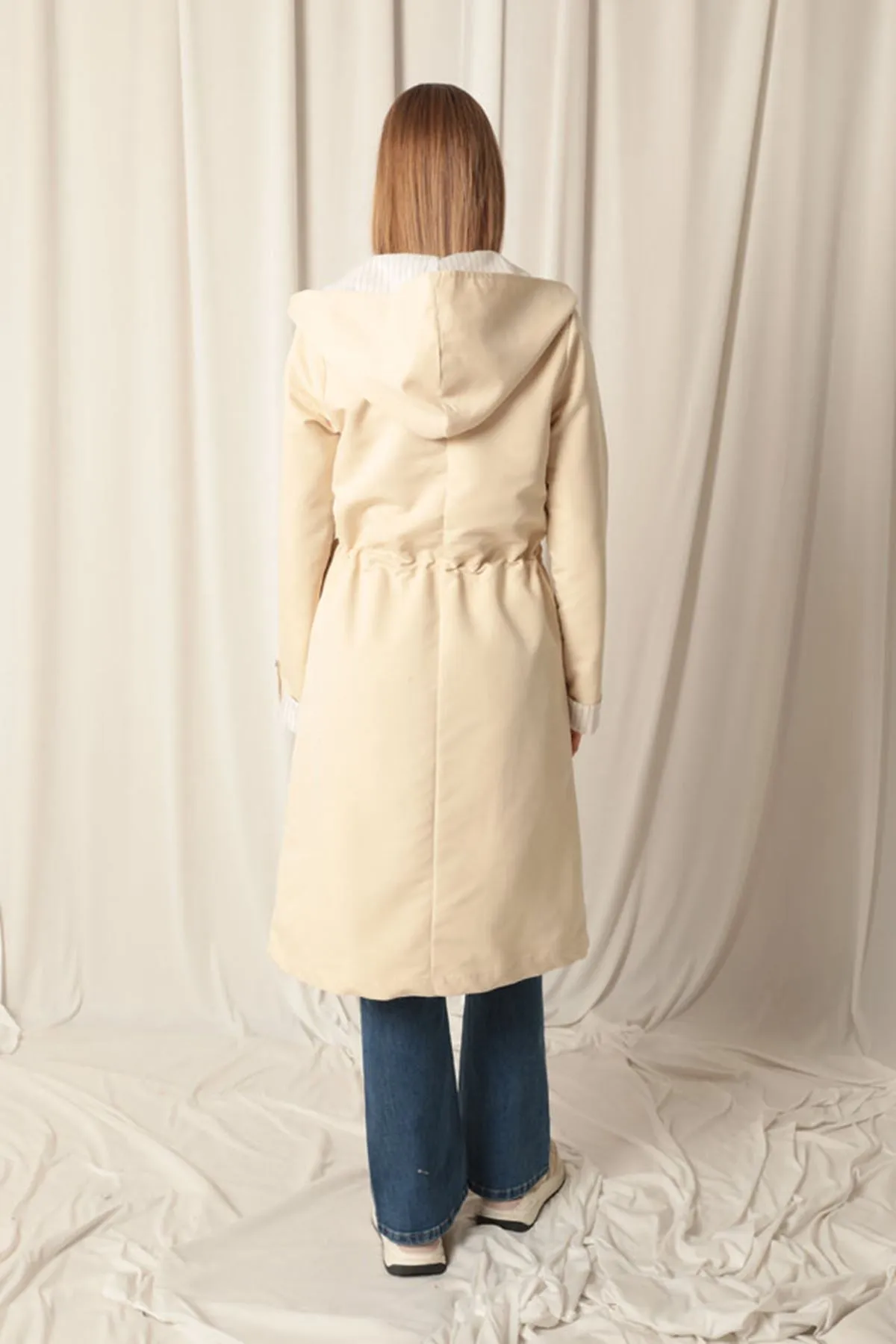 KKT Torino Fabric Striped Hooded Women's Stone Raincoat - Wolverhampton