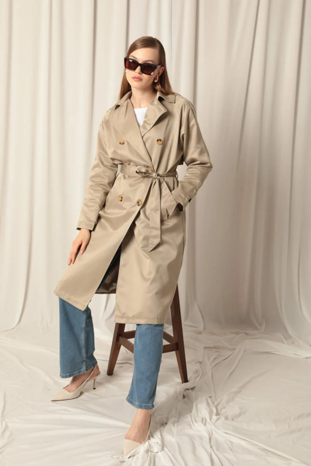 KKT Torino Fabric Waterproof Lined Women's Stone Trench Coat - La Puente