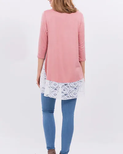 Lace Long Sleeve Stitching Casual T-Shirt