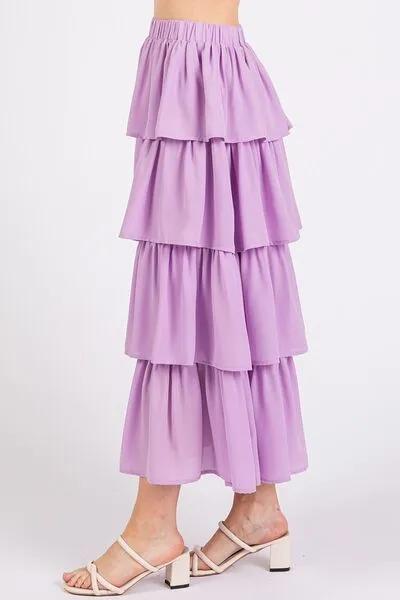 Layered Chiffon Midi Skirt in Lavender