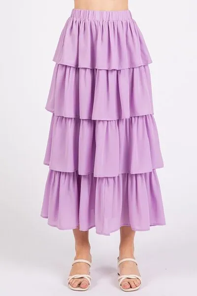 Layered Chiffon Midi Skirt in Lavender