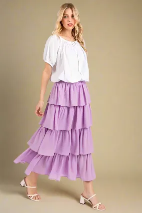 Layered Chiffon Midi Skirt in Lavender