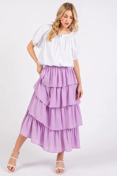 Layered Chiffon Midi Skirt in Lavender