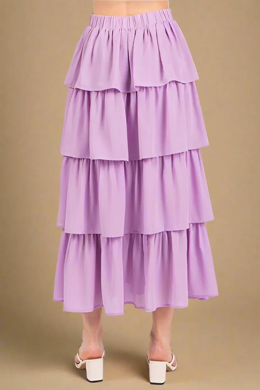 Layered Chiffon Midi Skirt in Lavender