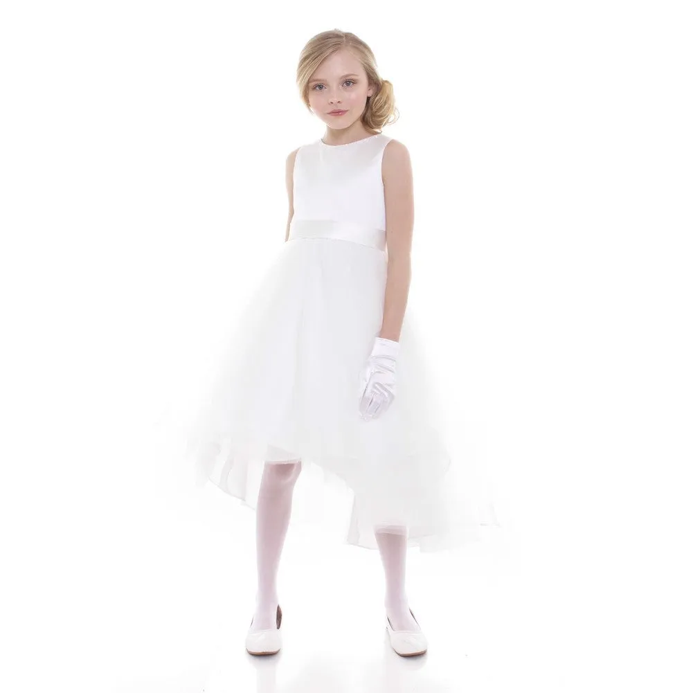Little Girls White Satin Hi-Low Savannah Flower Girl Dress 2-6