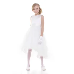 Little Girls White Satin Hi-Low Savannah Flower Girl Dress 2-6