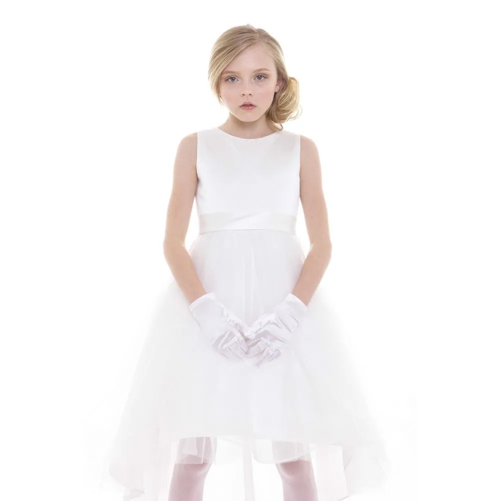 Little Girls White Satin Hi-Low Savannah Flower Girl Dress 2-6
