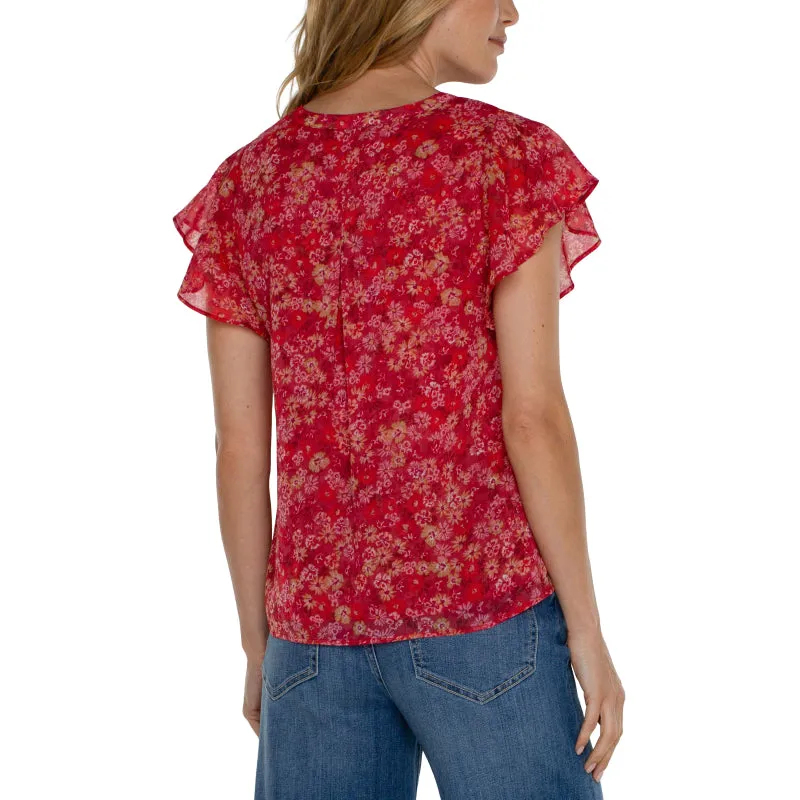 Liverpool Double Layer Flutter Sleeve Blouse with Pintucks