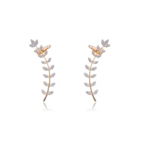Marsha, 8 Leaf Diamond Climber Earrings, 14K Yellow Gold