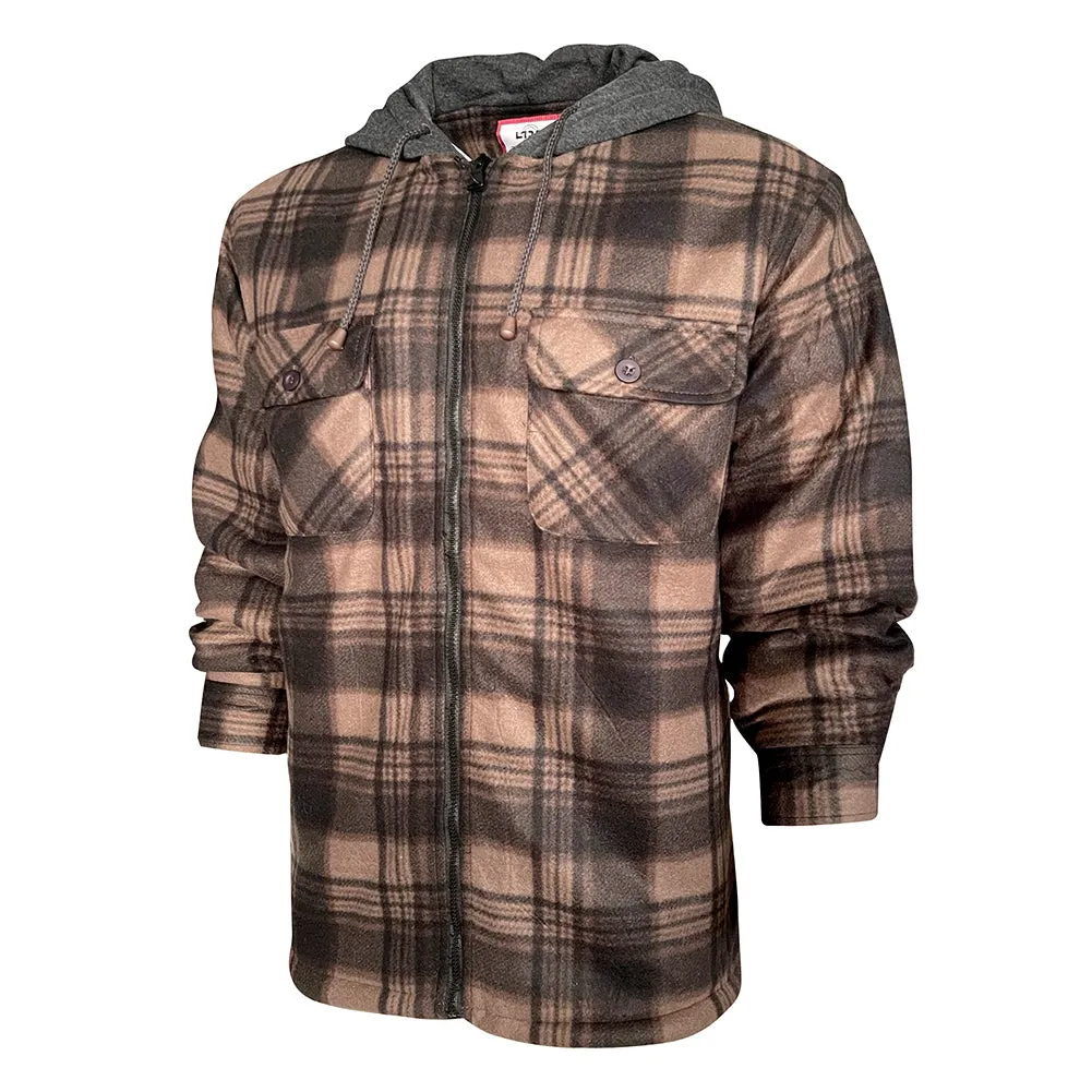 Men's Hoodie Heavy Plaid Fleece Full Zip Up Long Sleeve Warm Hooded Jacket