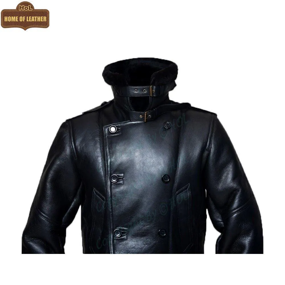 MFC01 Black Fur Shearling Winter Jacket Warm RAF B3 WWII Genuine Leather Coat For Men