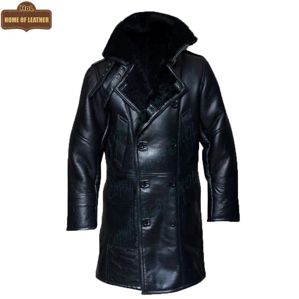 MFC01 Black Fur Shearling Winter Jacket Warm RAF B3 WWII Genuine Leather Coat For Men
