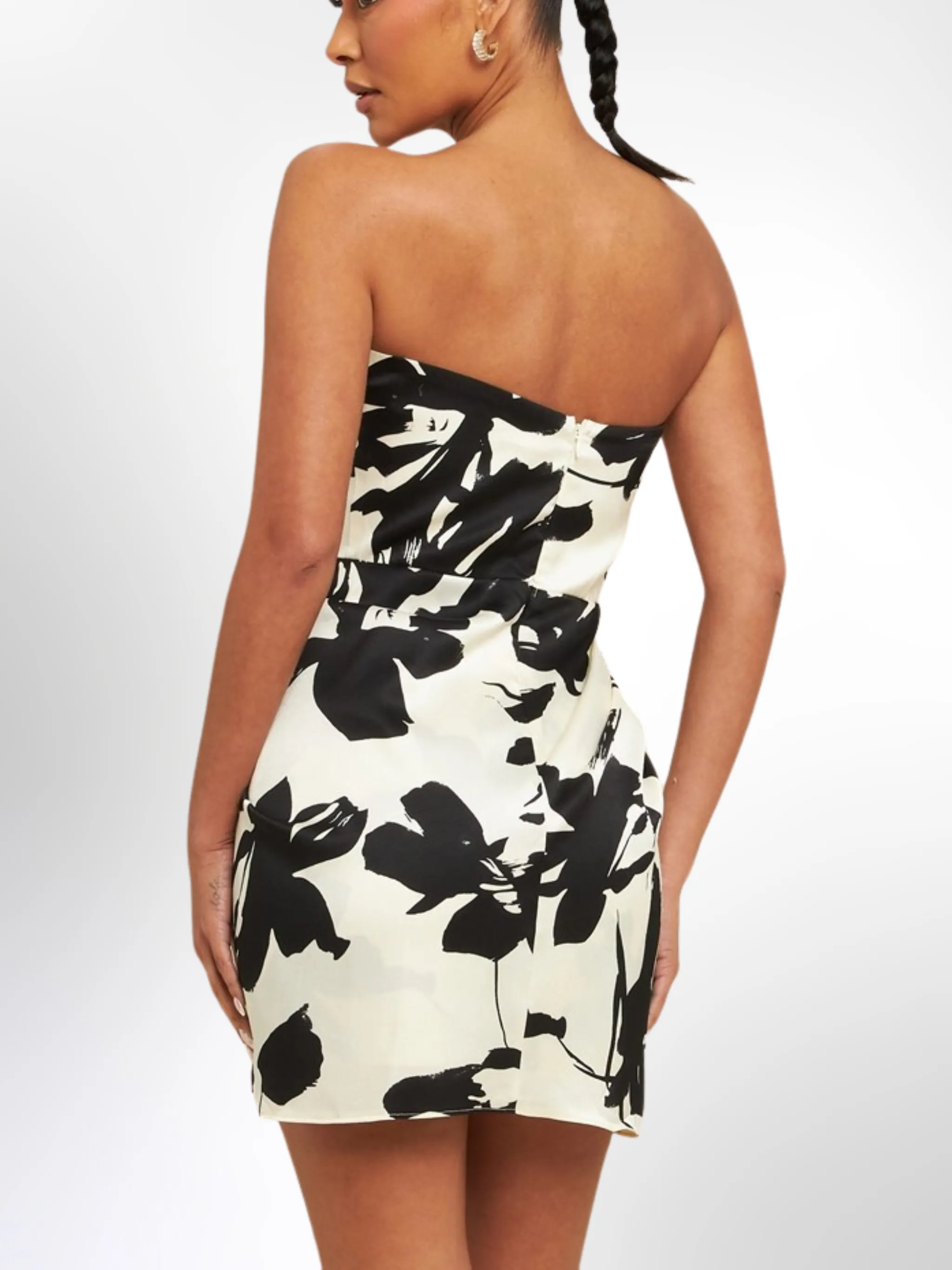 Monochrome Garden Strapless Mini Dress