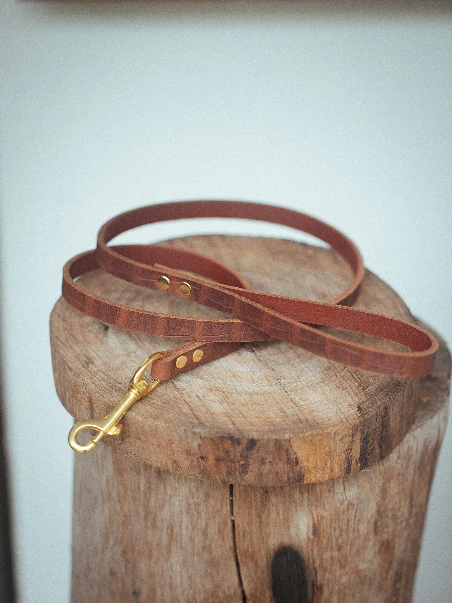Narrow Dog Leash 15mm - Croc Print - Vintage Brown