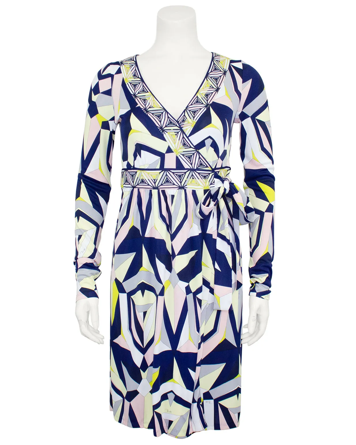 Navy and Yellow Printed Wrap Dress
