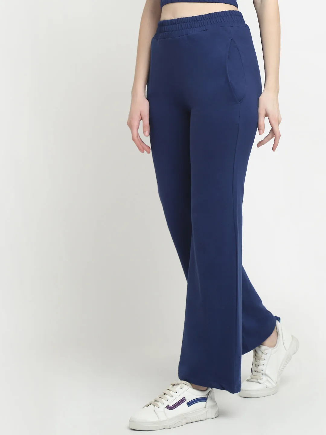 Navy Blue Flared Track Pants