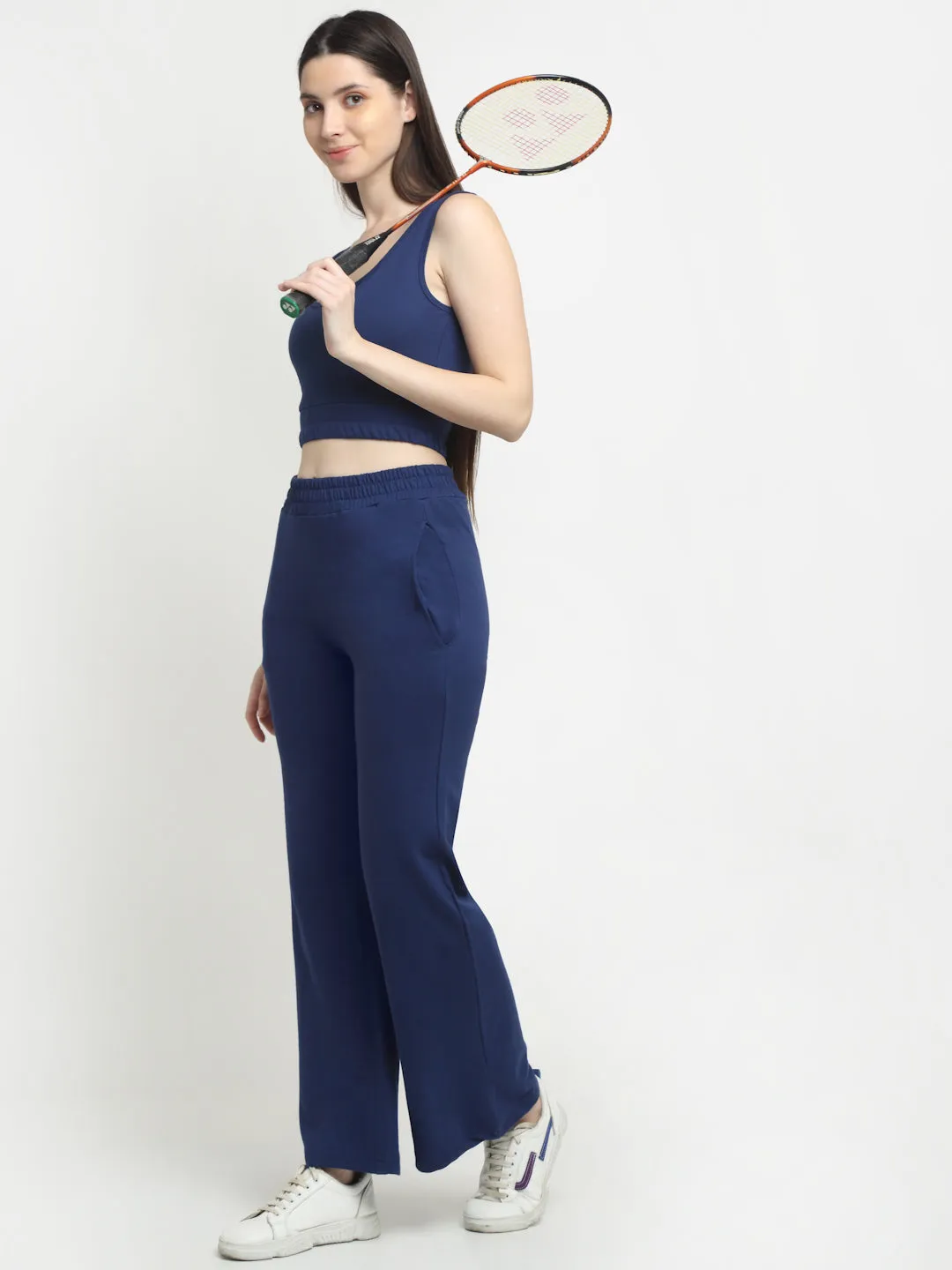 Navy Blue Flared Track Pants