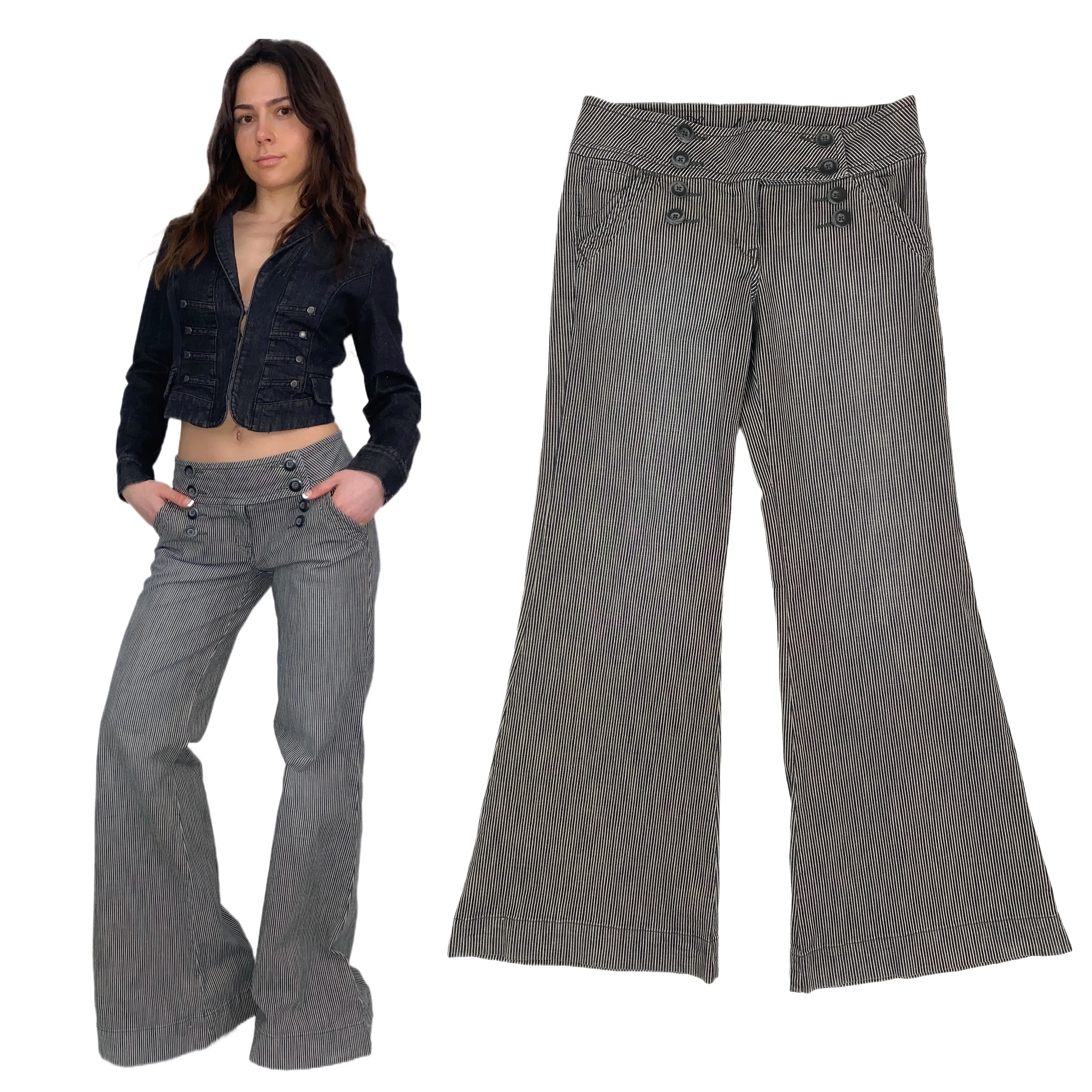Navy Striped Wide Leg Trouser Jeans (M)