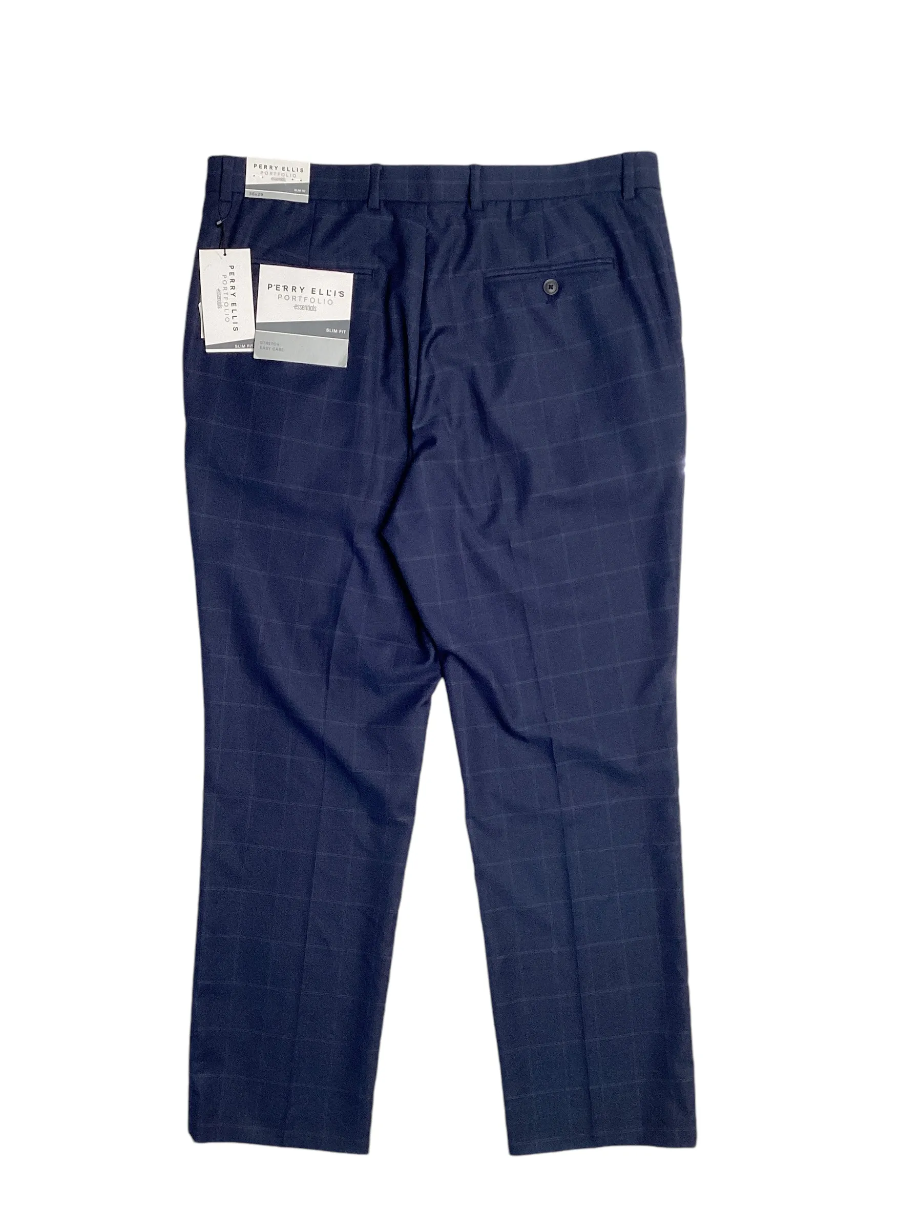 Perry Ellis Men's Slim Fit Flat Front Suit Dress Pants Navy Blue 32 x 32