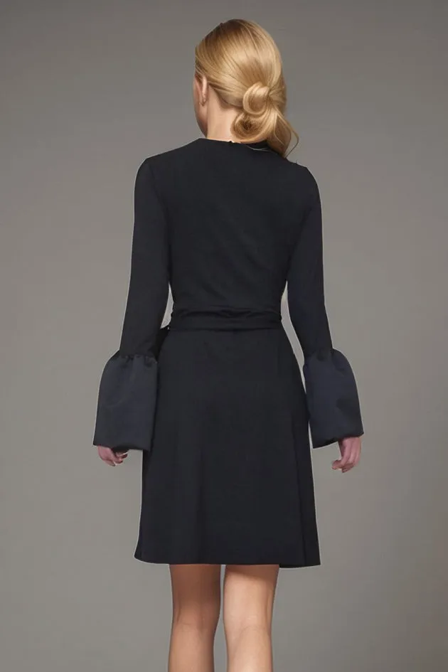 Pre-order: CORDELIA WRAP DRESS (BLACK / BLK SATIN)- VD3156