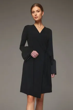 Pre-order: CORDELIA WRAP DRESS (BLACK / BLK SATIN)- VD3156