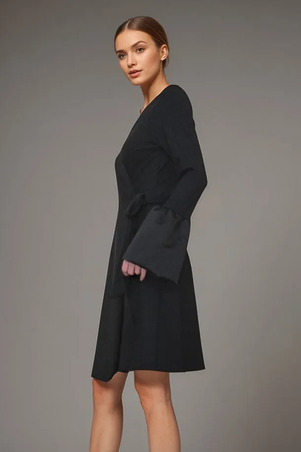 Pre-order: CORDELIA WRAP DRESS (BLACK / BLK SATIN)- VD3156