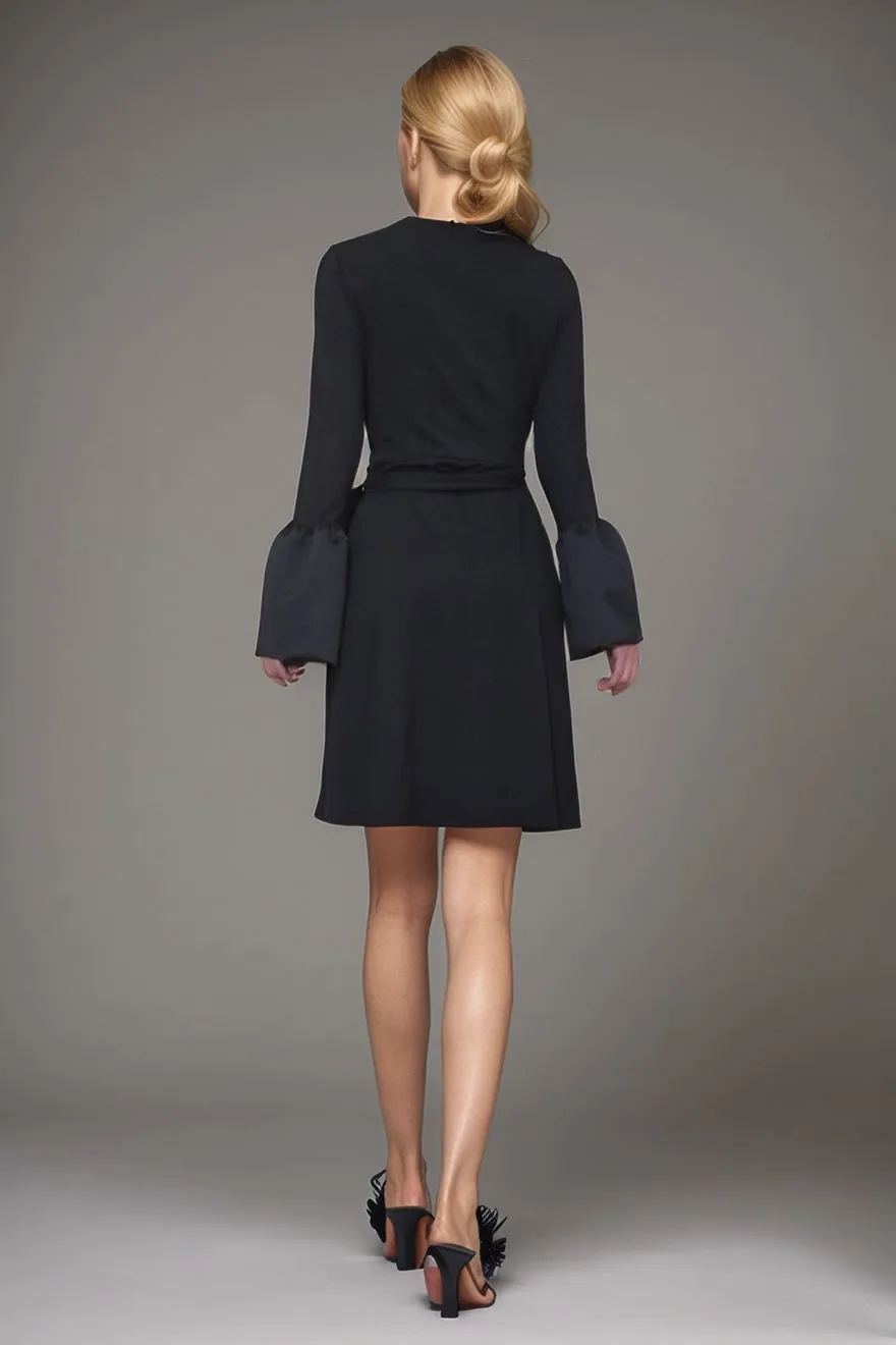 Pre-order: CORDELIA WRAP DRESS (BLACK / BLK SATIN)- VD3156