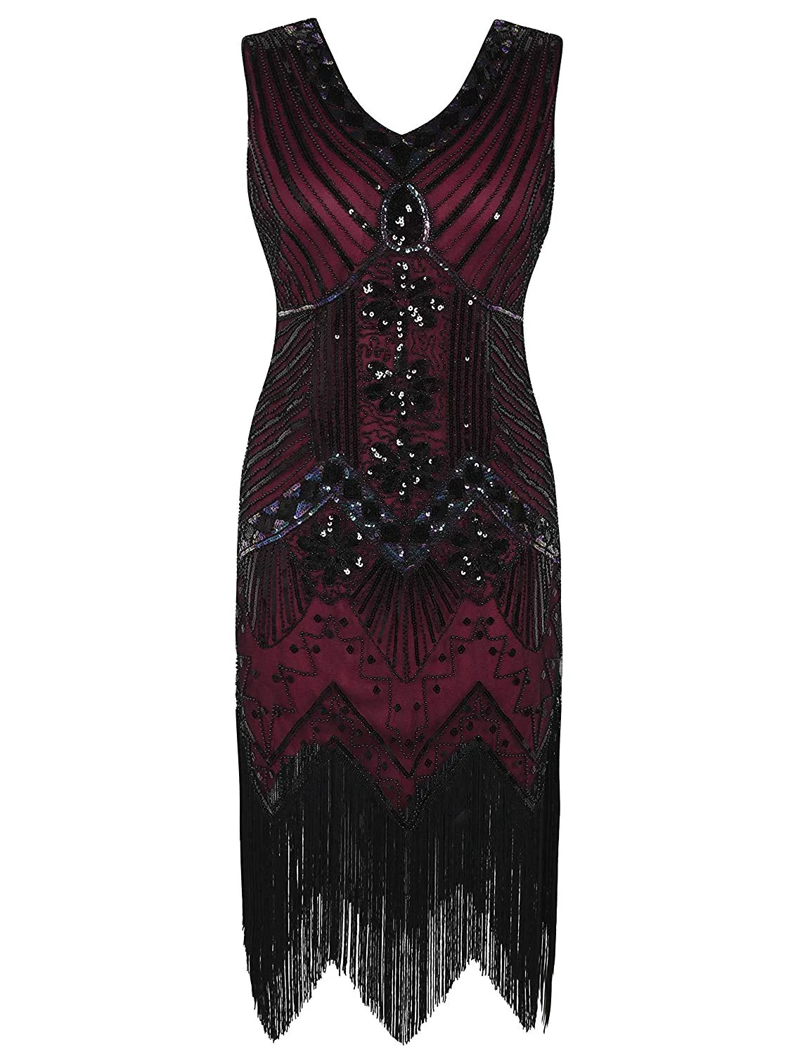 PrettyGuide Women 1920s Dress V Neck Beaded Sequin Deco Gatsby Inspired Flapper Dress