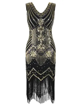 PrettyGuide Women 1920s Dress V Neck Beaded Sequin Deco Gatsby Inspired Flapper Dress