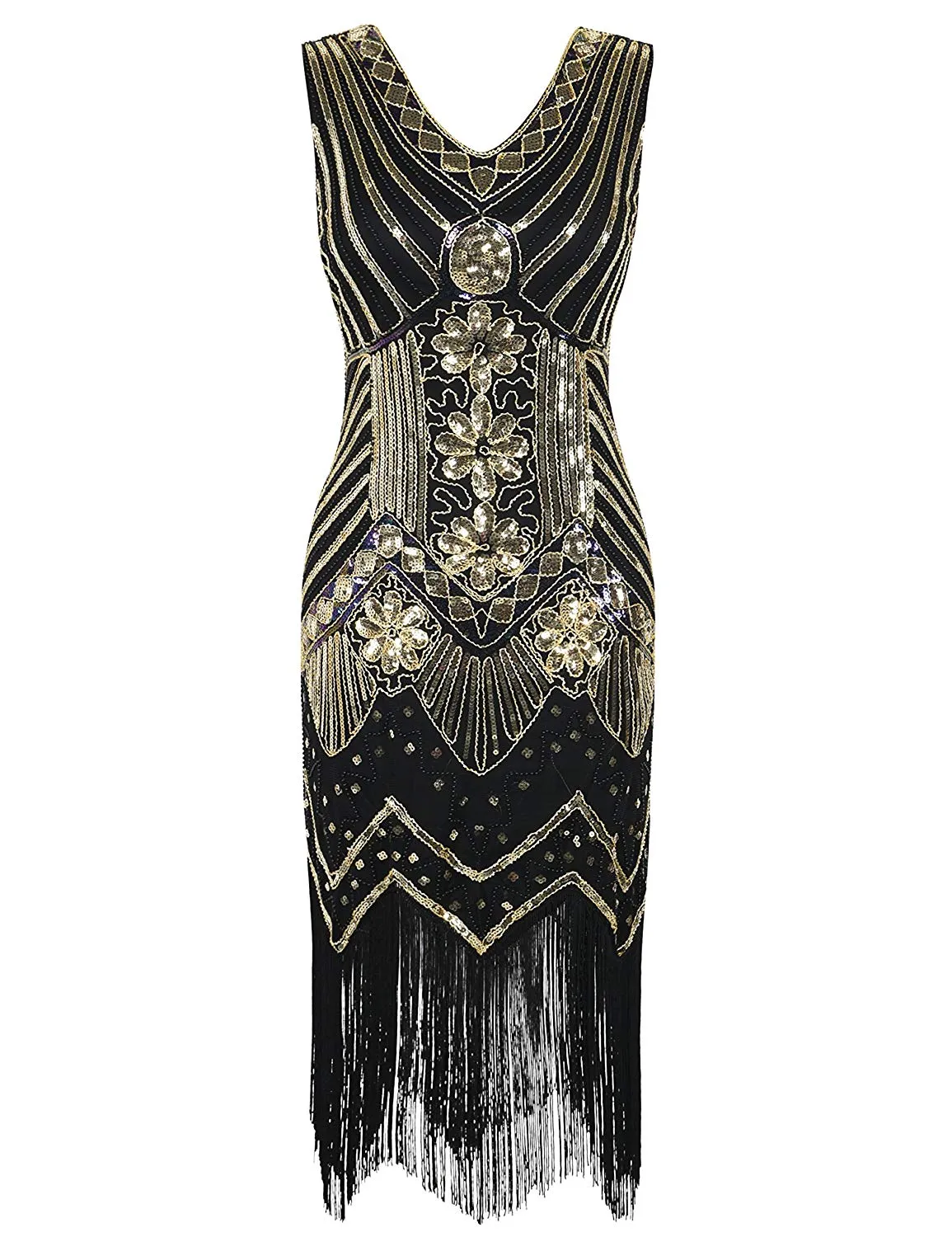 PrettyGuide Women 1920s Dress V Neck Beaded Sequin Deco Gatsby Inspired Flapper Dress