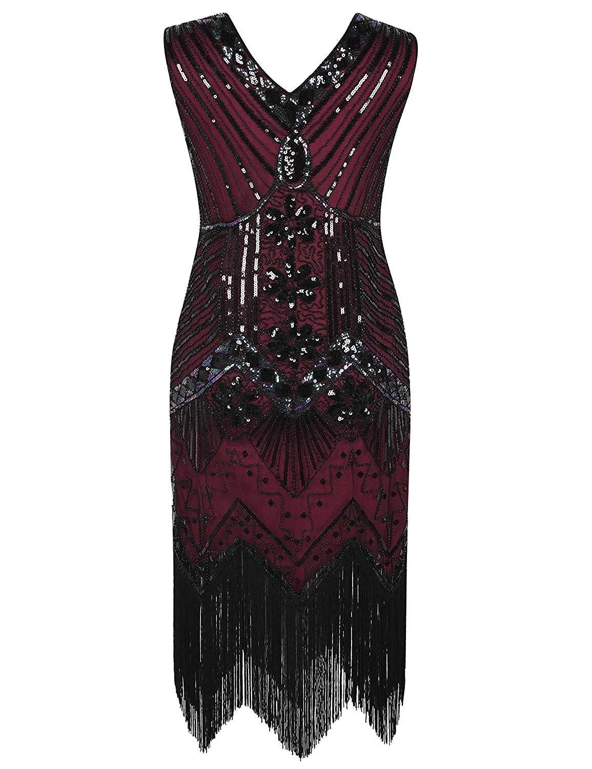 PrettyGuide Women 1920s Dress V Neck Beaded Sequin Deco Gatsby Inspired Flapper Dress