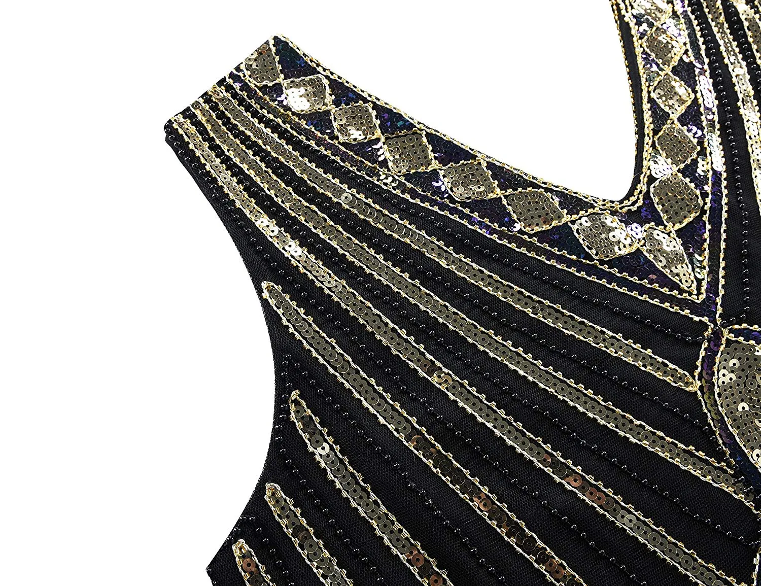 PrettyGuide Women 1920s Dress V Neck Beaded Sequin Deco Gatsby Inspired Flapper Dress