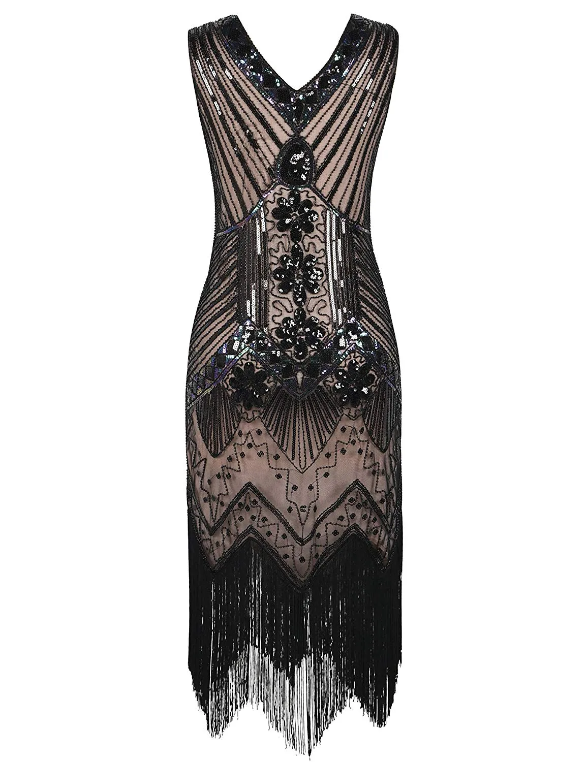 PrettyGuide Women 1920s Dress V Neck Beaded Sequin Deco Gatsby Inspired Flapper Dress