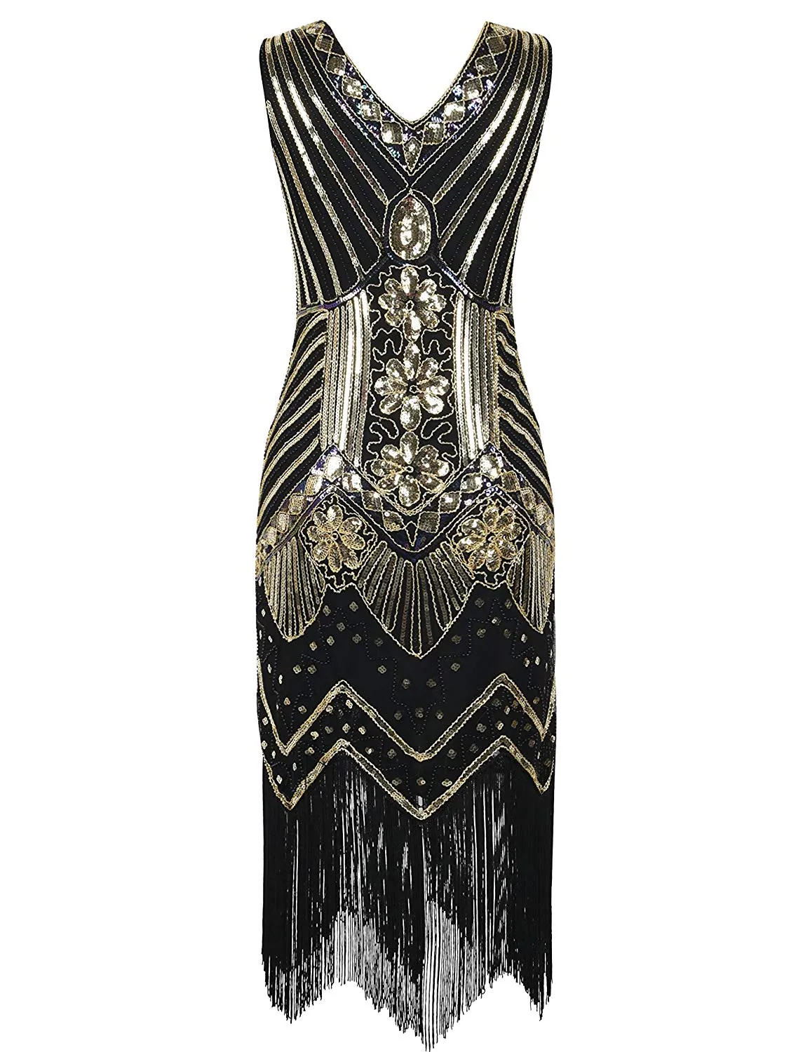 PrettyGuide Women 1920s Dress V Neck Beaded Sequin Deco Gatsby Inspired Flapper Dress