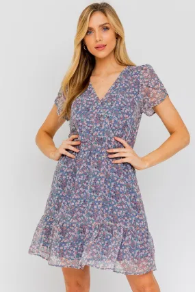 Puff Sleeve Faux Wrap Ruffle Mini Dress