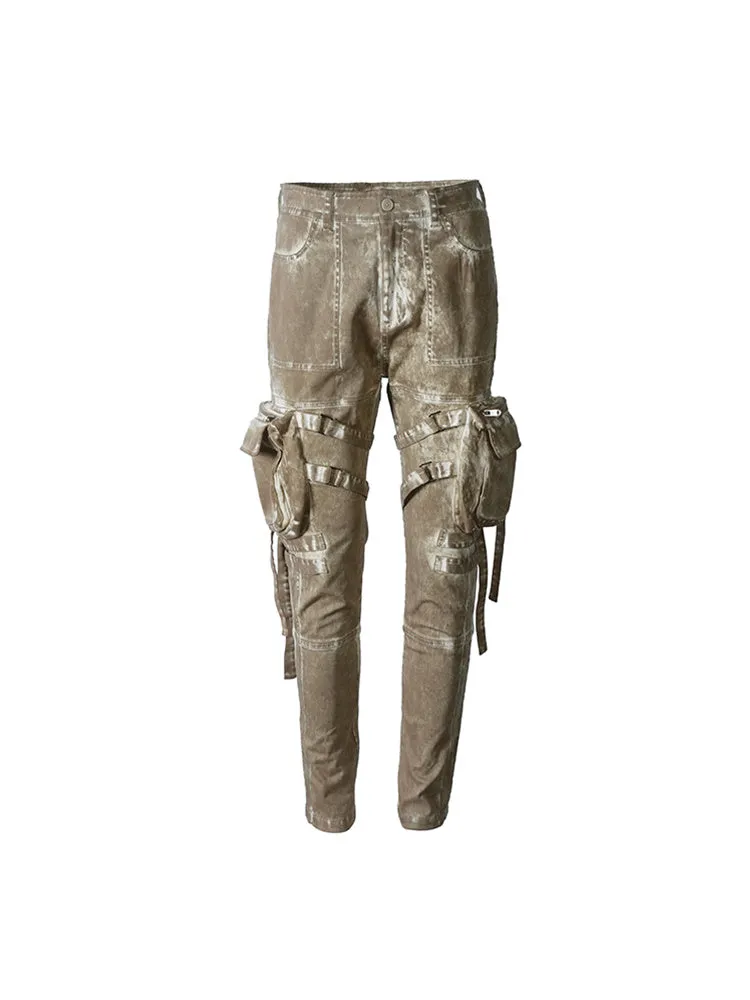 Readymade Dyed And Worn Overalls Casual Pants For Men