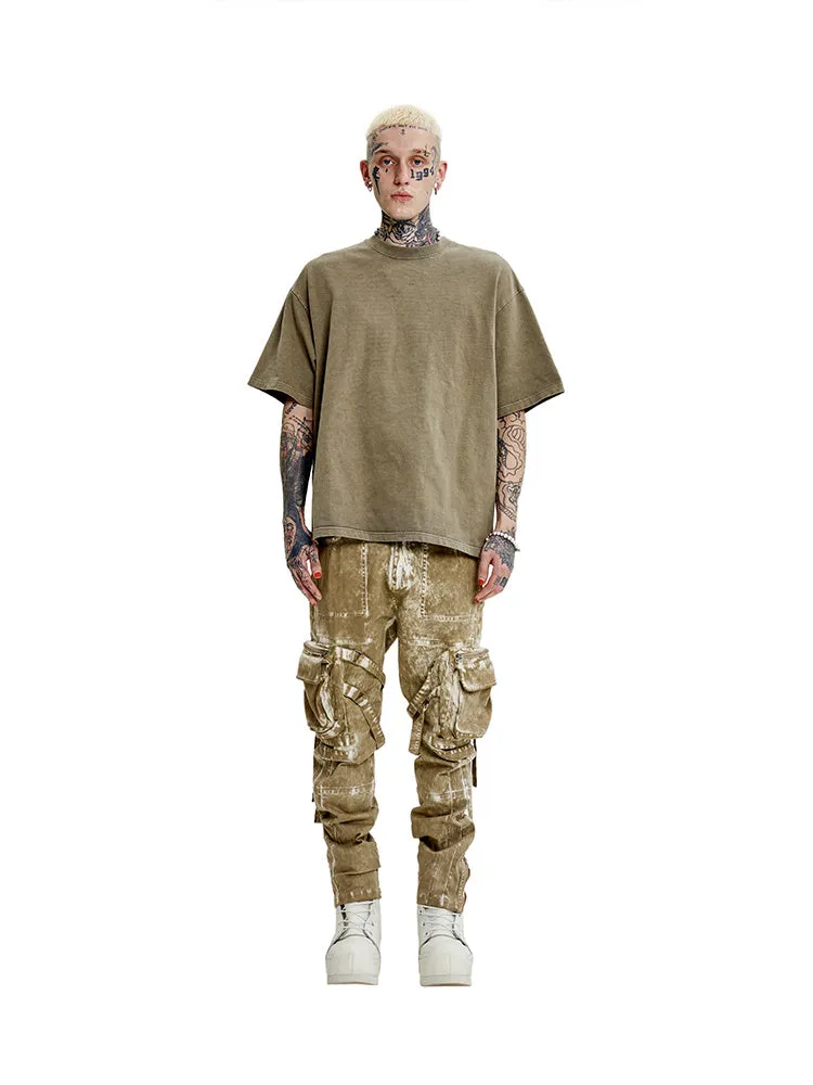 Readymade Dyed And Worn Overalls Casual Pants For Men