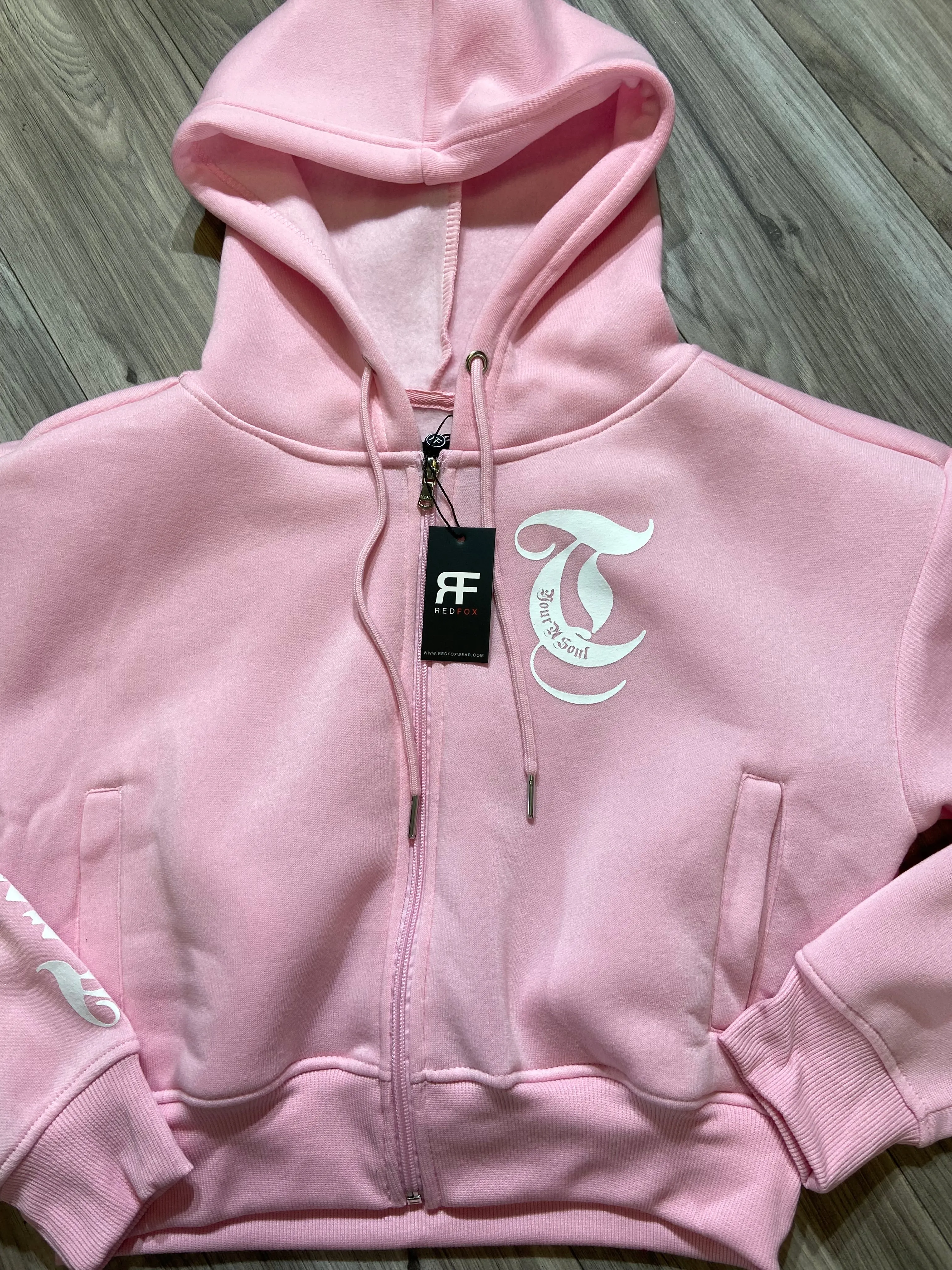 REDFOX "TRUST YOUR SOUL" FLEECE CROP JACKET W/ STACKED PANTS (LT. PINK)