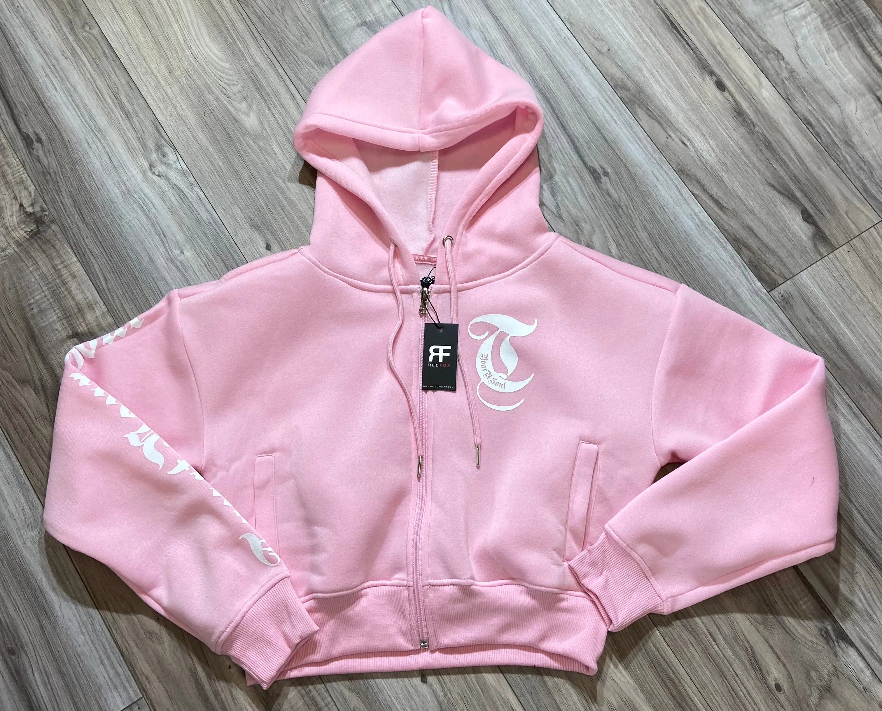 REDFOX "TRUST YOUR SOUL" FLEECE CROP JACKET W/ STACKED PANTS (LT. PINK)