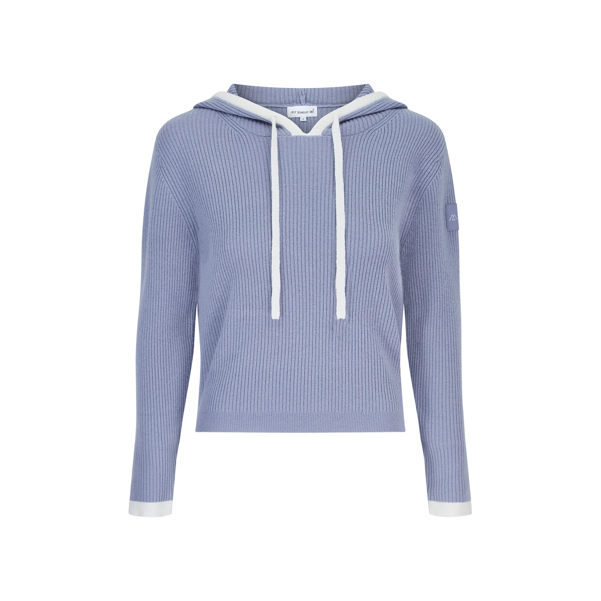 Rib Trim Cashmere Hoodie - Ice Grey / White
