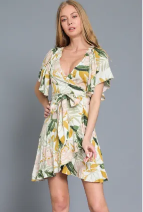 Sand Tropical Short Wrap Dress